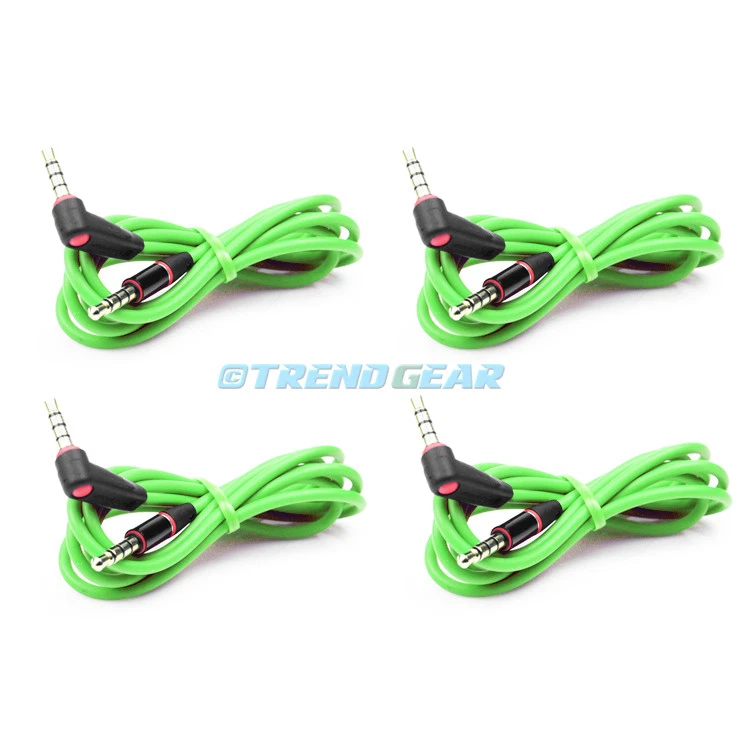 4X 4FT 3.5MM AUX L JACK MALE AUDIO STEREO CABLE GREEN FOR IPHONE 5S 5C IPOD NANO - Image 1 of 1