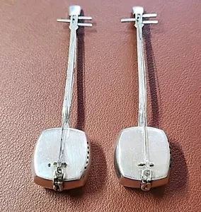 Pair Of (2) Japanese Shamisen Guitar 950 Sterling Silver Salt & Pepper Shakers - Picture 1 of 7