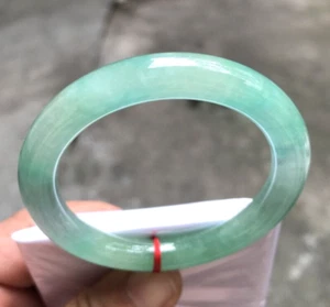 51.4mm Myanmar Natural Icy Green Jadeite Jade Bracelet Emerald Jade Bangle - Picture 1 of 14