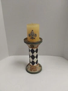 Black & White Diamond Pattern Candle Holder W/Fleur-de-lis & Paris France - Picture 1 of 7