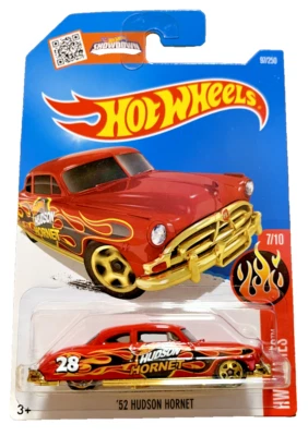1952 HUDSON HORNET #28 RED WITH FLAMES by HOT WHEELS 1:64 HW FLAMES SERIES 7/10 - Image 1 of 4