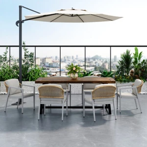 Outdoor Dining Set,Dining Chair Set of 6, Gray+Natural, Acacia Wood Dining Table - Picture 1 of 20