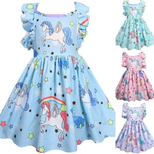 Baby Girls Unicorn Skater Dress Summer Birthday Party Ball Gown Princess Dresses - Picture 1 of 11