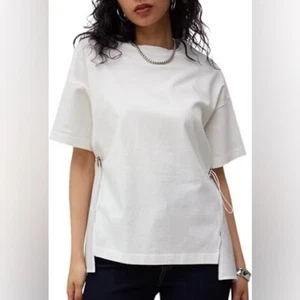 AZUL by MOUSSY Drawstring Design Tee Shirt in White Size S - Picture 1 of 14