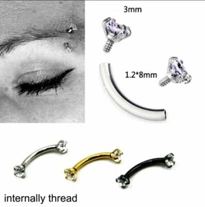 Prong Gem set Internally Threaded Lip Nose Septum Ear Eyebrow Tragus Cartilage  - Picture 1 of 13