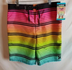 NWT Hurley Boys Boardshorts Swim Size 16 Multi Color Stripped  - Picture 1 of 7