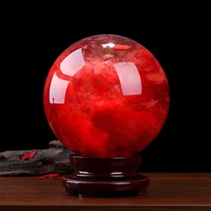 80mm Natural Red Smelting Stone Sphere Quartz Crystal Energy Mineral Ball Reiki - Picture 1 of 24