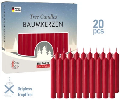BRUBAKER Tree Candles - Pack of 20 - 9.5 cm - Dark Red - Image 1 of 4