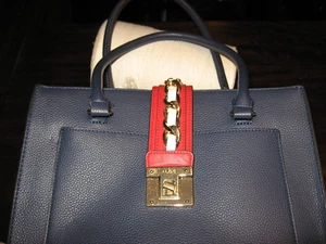 ALDO, Nautical Red White Blue,Chain Accent, Scarf,Shoulder Strap ,Large Handbag - Picture 1 of 17