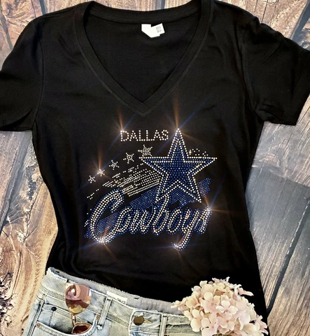 Dallas Cowboys Rhinestone New Womens VNeck Sizes S thru 4X Womens sizes Cover