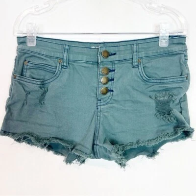 BILLABONG AZUL VERDE AZULADO BOTÓN MOSCA TIRO BAJO A MEDIO CORTE PANTALONES CORTOS MUJER TALLA 27 Foto 1 de 3