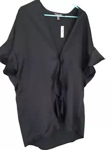 Victoria's Secret Black Satin Robe One Size Flutter Sleeve Short Kimono Wrap NEW - Picture 1 of 8