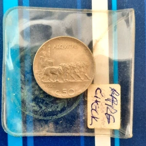 Rare Scarce 1925 R Italy Victor Emmanuel III 50 Centisimi Coin Reeded Edge Type - Picture 1 of 4