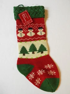 NEW World Market Red White & Green Snowman Knit Christmas Stocking Holiday 19" - Picture 1 of 3