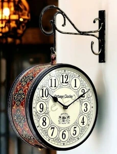 Double Side Hanging Metal Railway Station Vintage Platform 10" Wall Clock - Picture 1 of 7