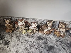 Homco Ceramic/Porcelain Owls pair, 5" tall. #1114 Beautiful/Adorable! 5 Total - Picture 1 of 3