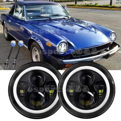 2PCS Fit FIAT 124 Spider 1966-1985 7" LED Headlight DRL Hi/Lo Beam + Turn Signal - Image 1 of 4