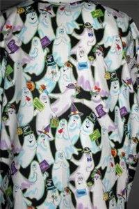 BARCO Halloween Cute Ghosts in Costumes Script Nurse Scrubs Top Wm's XL/XXL NWT - Picture 1 of 1