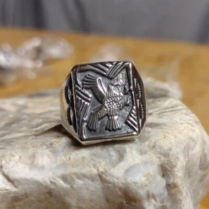 Tribal American Eagle Ring 925 Sterling Silver - Made In USA - Picture 1 of 9