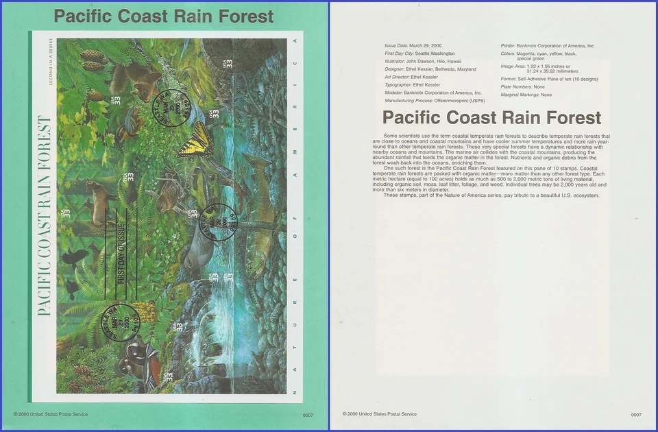 USA7 #3378 U/A SOUVENIR PAGE FDC SvSht  Pacific Coast Rain Forest s/a - Image 1 of 1
