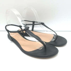 Gianvito Rossi Jaey Flat Thong Sandals Black Leather Size 39.5 - Picture 1 of 10
