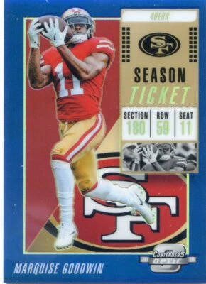 2018 PANINI OPTIC CONTENDERS BLUE PRIZM 49ERS MARQUISE GOODWIN #43/99 NO. 15 - Image 1 of 2