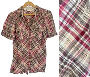 Maurices Top Size XL Button Up Madras Plaid Y2K Country Western Cowgirl Brown - Picture 1 of 11