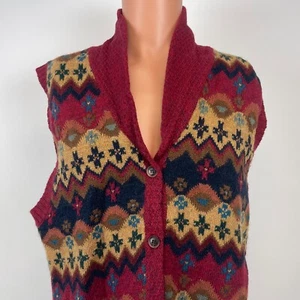 Eddie Bauer Fair Aisle Pattern Wool Sweater Vest Vtg 90s Nordic Size M - Picture 1 of 4
