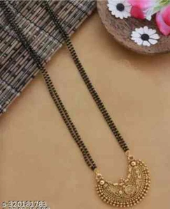 Gold Plated Trendy Mangalsutra Indian Women Married Black Bead Fashion Jewelry - Picture 1 of 6