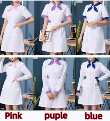 Women Nurse Female Doctor White Dress Beautician Lab Sweet Bow Coat Work Clothes - Image 1 of 4