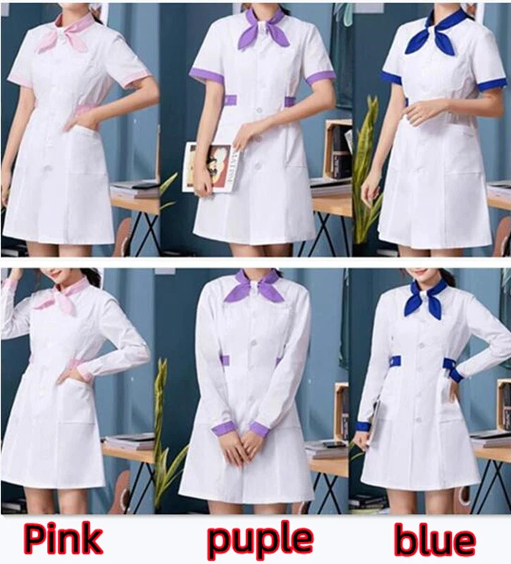 Women Nurse Female Doctor White Dress Beautician Lab Sweet Bow Coat Work Clothes - Image 1 of 4