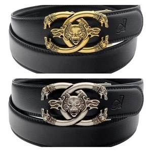 Mens Ratchet Leather Belts for Men Jeans Dress Wolf Automatic Belt Buckle Q19 - Picture 1 of 20