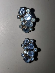 Vintage Ohrringe signiert weiß silber & blau Strass - Bild 1 von 3