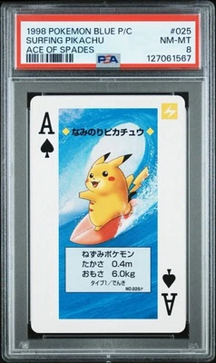 Surfing Pikachu Pokemon Playing Card Poker Blue Ace Spades 1998 Nintendo PSA 8 - Image 1 of 3