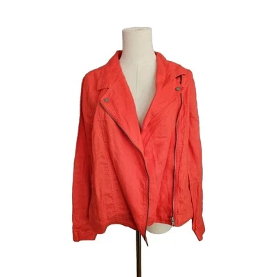 NWT Cynthia Rowley 100% Linen Moto Jacket Orange Dark Coral Washable Medium M - Image 1 of 4