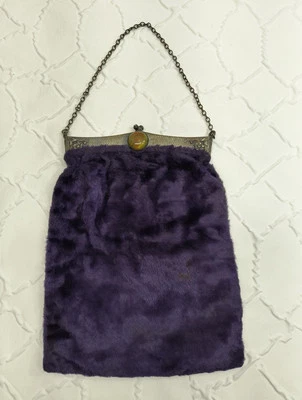 Antiguo monedero victoriano púrpura de piel sintética marco plateado marcado 930 Foto 1 de 4