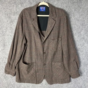 Vtg. Pendleton Blazer Mens XL Brown Herringbone Plaid Limited Edition Sport Coat - Picture 1 of 17