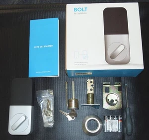 OB! LOCKITRON "Bolt" SCHLÜSSELLOSES TÜRSCHLOSS Satin Nickel / Tür per Smartphone entriegeln! - Bild 1 von 2