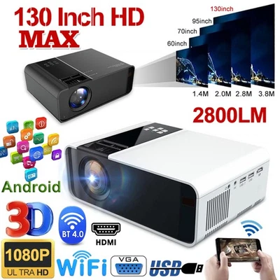 LED Android Projector 4K 1080P FHD 5G WiFi Bluetooth Video Home Theater HDMI AV - Image 1 of 4