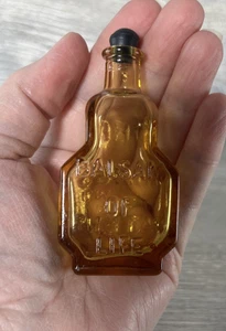 Amber Glass Balsam Of Life Coffin Shape Hand Blown 1971 Medicine Mini Bottle Vtg - Picture 1 of 13