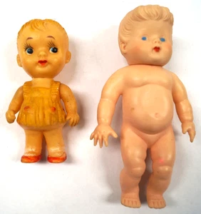 LOT (2) Antique Vintage Dolls Babies Boy Girl Very Old One with Clothes C113 - Picture 1 of 11