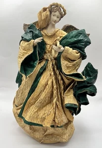 VTG Papier-mâché Angel Tree Topper Playing Harp Made in Philippines - Picture 1 of 14