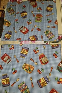 VTG HTF Sharon Kessler Concord Canning Jars on Blue Check Cotton Fabric 2 FQs  - Picture 1 of 6