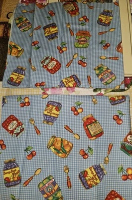 VTG HTF Sharon Kessler Concord Canning Jars on Blue Check Cotton Fabric 2 FQs  - Image 1 of 4