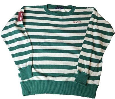 Ralph Lauren Yacht Club Sweater Green White Breton Stripe Nautical 93 Patch L - Image 1 of 4