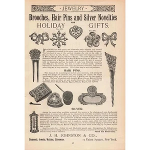 Spilla vittoriana J H Johnston Co gioielli regalo perla diamante stampa smaltata pubblicità - Foto 1 di 1