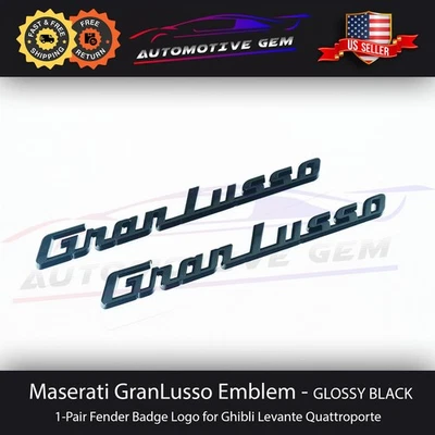 Maserati GranLusso Emblem Gloss Black Fender Letter Badge Logo OEM Quattroporte - Image 1 of 2