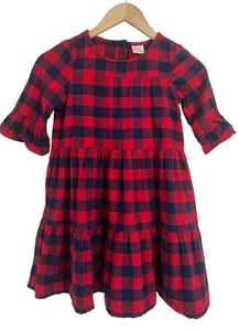 Hanna Andersson Buffalo Plaid Flannel Dress Girls Size 6/7 - Picture 1 of 4