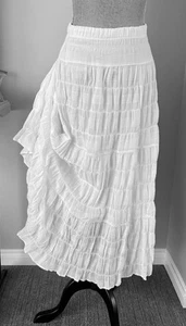 NWT Max Studio White Tiered Lined Cotton Summer Dress Skirt Elastic Waist, S - Picture 1 of 8