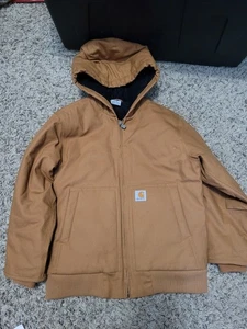 Carhartt Jacket Kids Medium Tan Coat Heavyweight Hooded Full Zip Boys Girls M - Picture 1 of 5